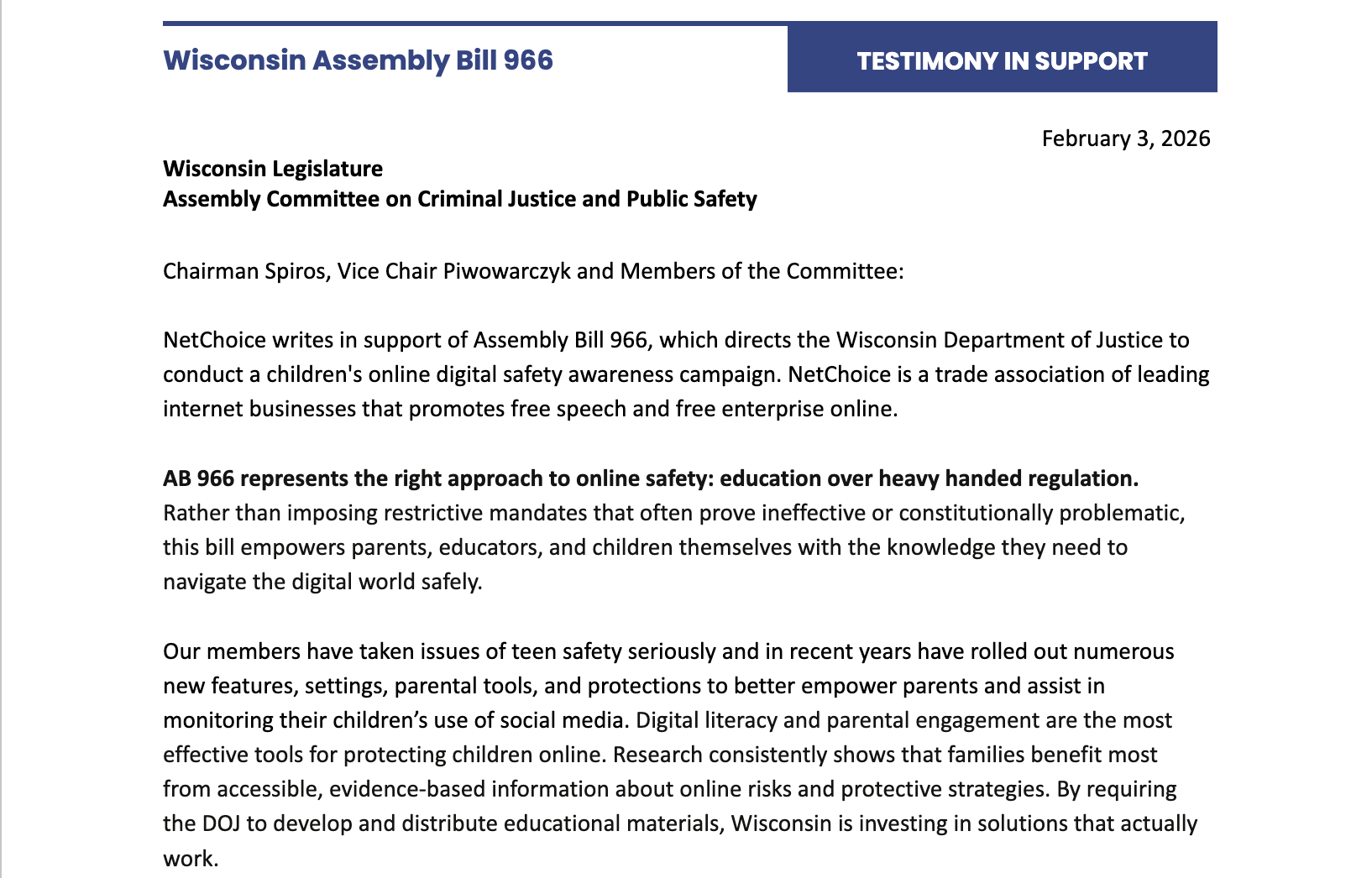 Netchoice Logo NetChoice Testimony in Support of Wisconsin Assembly Bill 966: Children ...